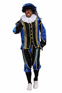Piet velours de panne met cape 'Bilbao', Blauw-Zwart Piet velours de panne met cape 'Bilbao', Blauw-Zwart