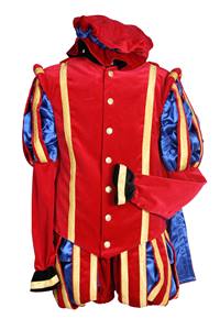 Piet fluweel luxe met cape 'Malaga', Rood-Blauw Piet fluweel luxe met cape 'Malaga', Rood-Blauw