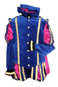 Piet fluweel luxe met cape 'Malaga', Blauw-Roze Piet fluweel luxe met cape 'Malaga', Blauw-Roze